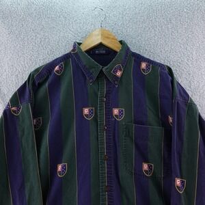 Chaps Ralph Lauren Mens XL Button Down‎ Shirt Long Sleeve Striped Logo AOP